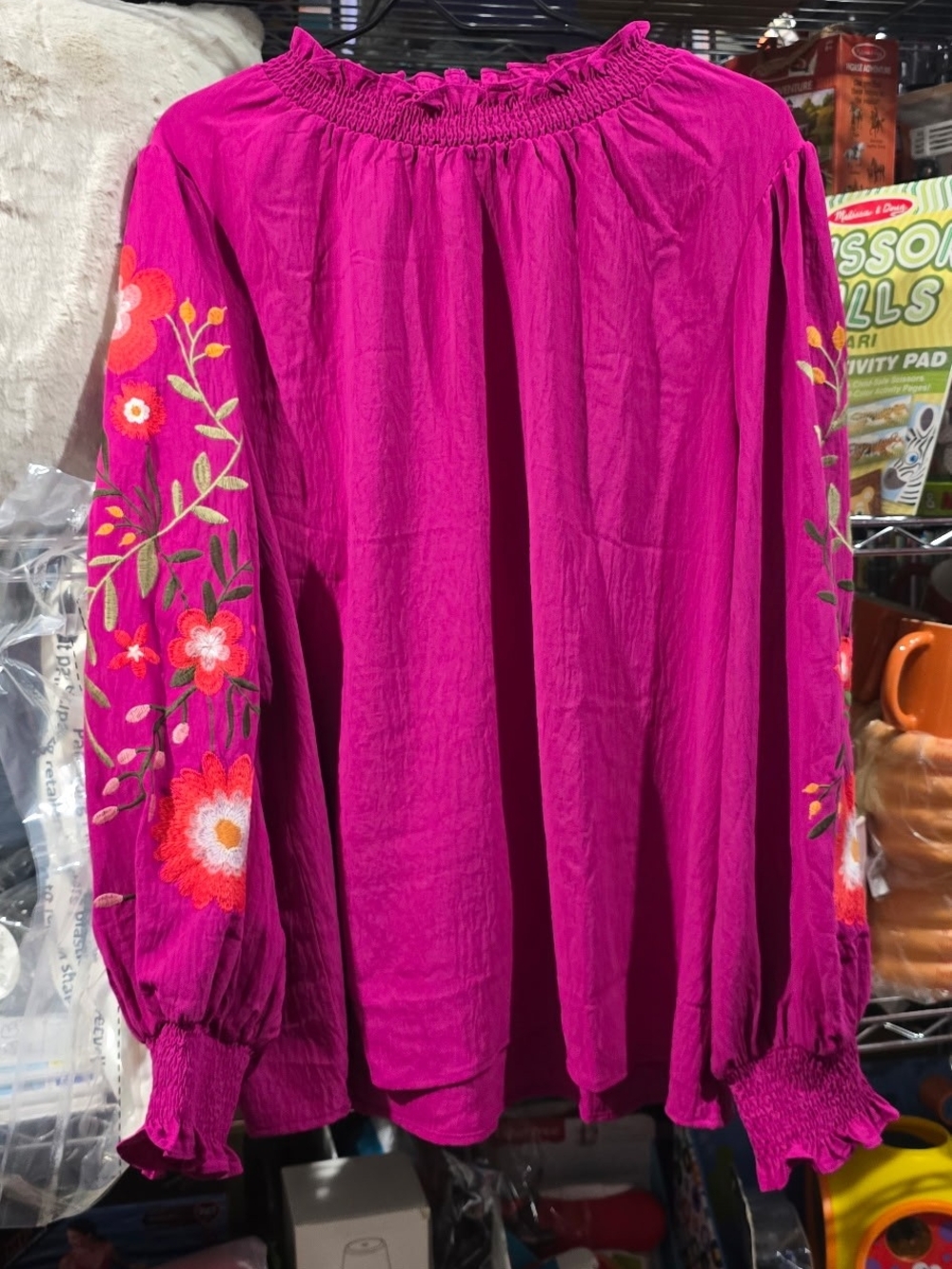 New 1X Oddi Women’s Fuchsia Embroidered Peasant Blouse